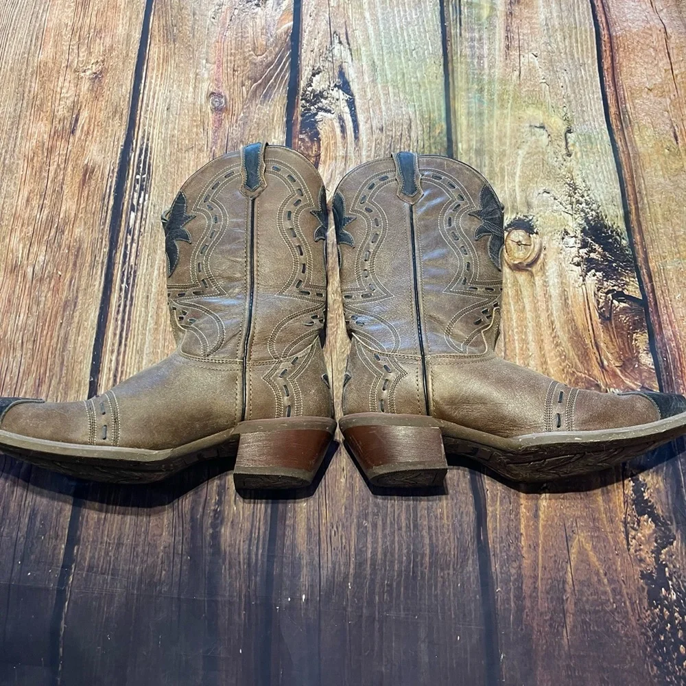 Laredo Porter Men's Tan Leather Western Boots Snip Toe Size 8D - Picture 4 of 9